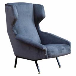 1950's mid century modern Italian armchair newly reupholstered in charcoal velvet
