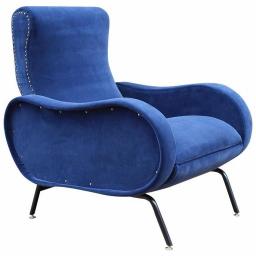Rare Marco Zanuso reclining armchair upholstered in blue velvet