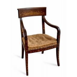 Early 19th Anglo-Dutch Mahogany and Parquetry Regency Open Armchair
