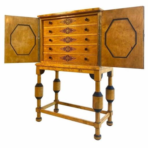 1920s Rare and Beautiful Birch and Ebonized Wood Cabinet