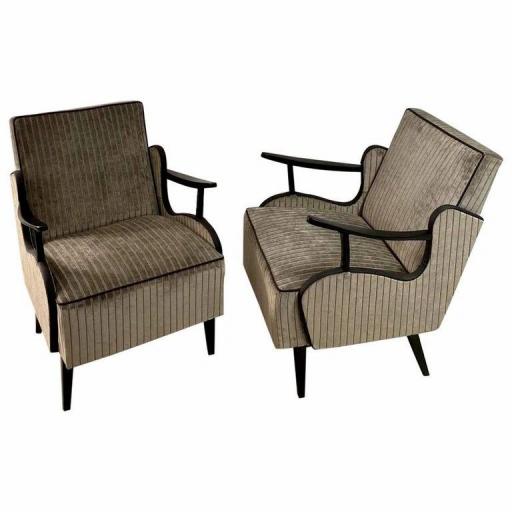 1960s Pair of Rare Czech Armchairs in Silver Corduroy - SOLD