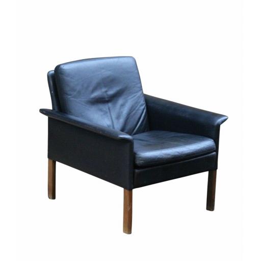 Mid Century Danish black leather armchair by Hans Olsen