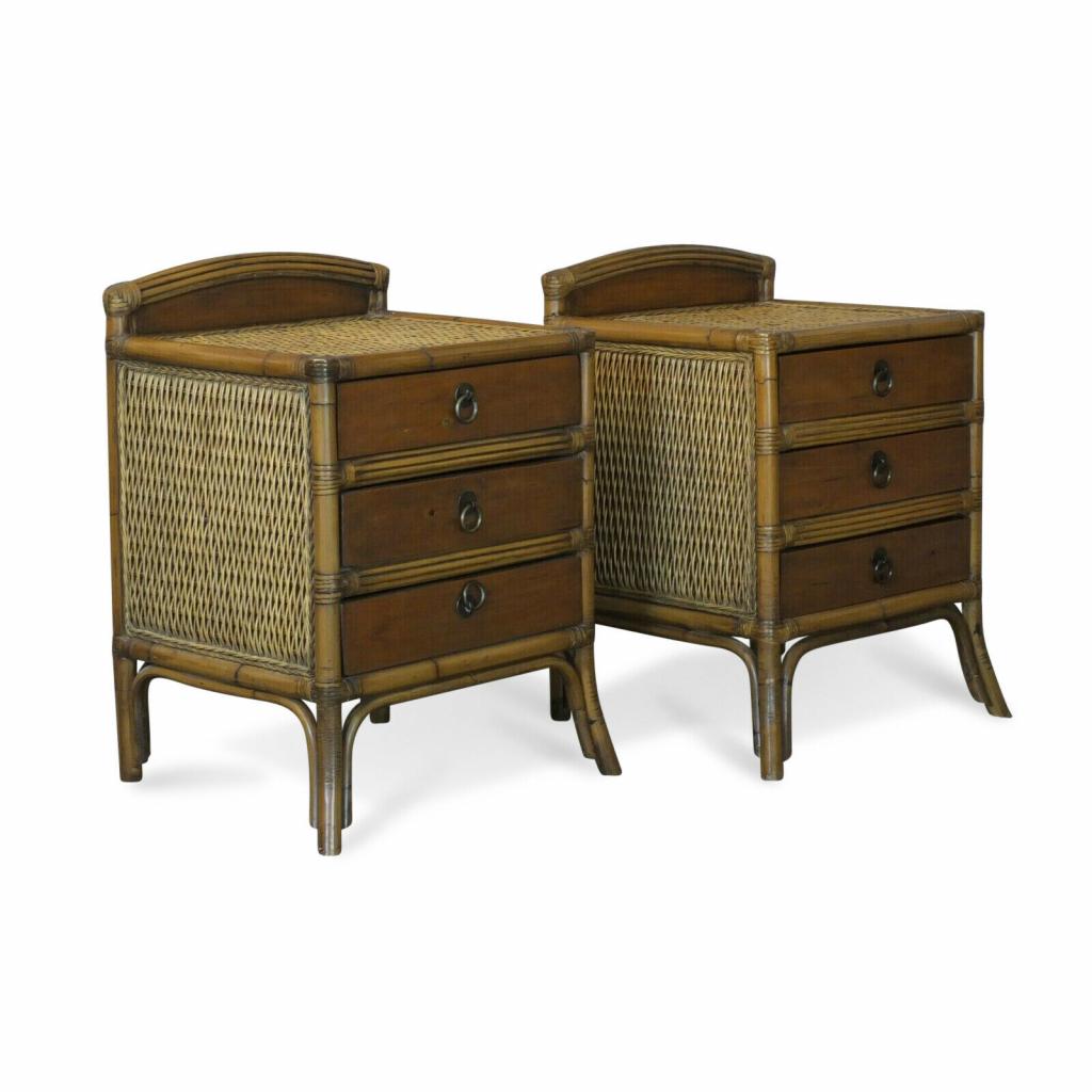 Vintage Bamboo bedroom set pair of chest of drawers bedside cupboards