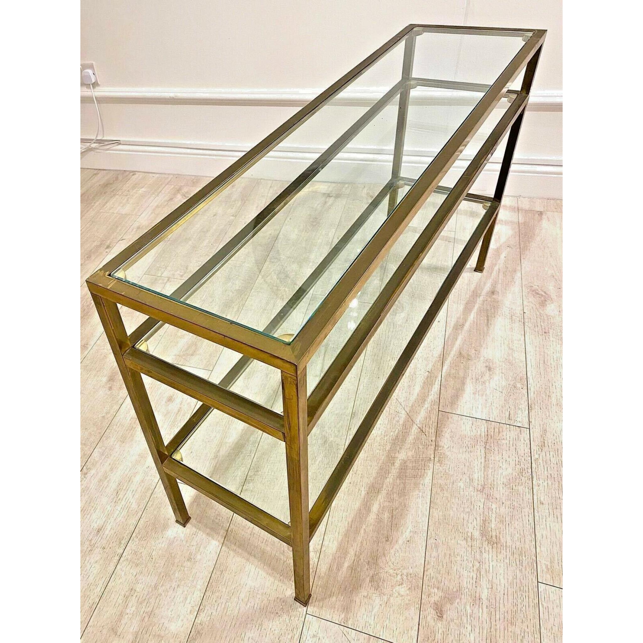 Vintage brass and glass console table