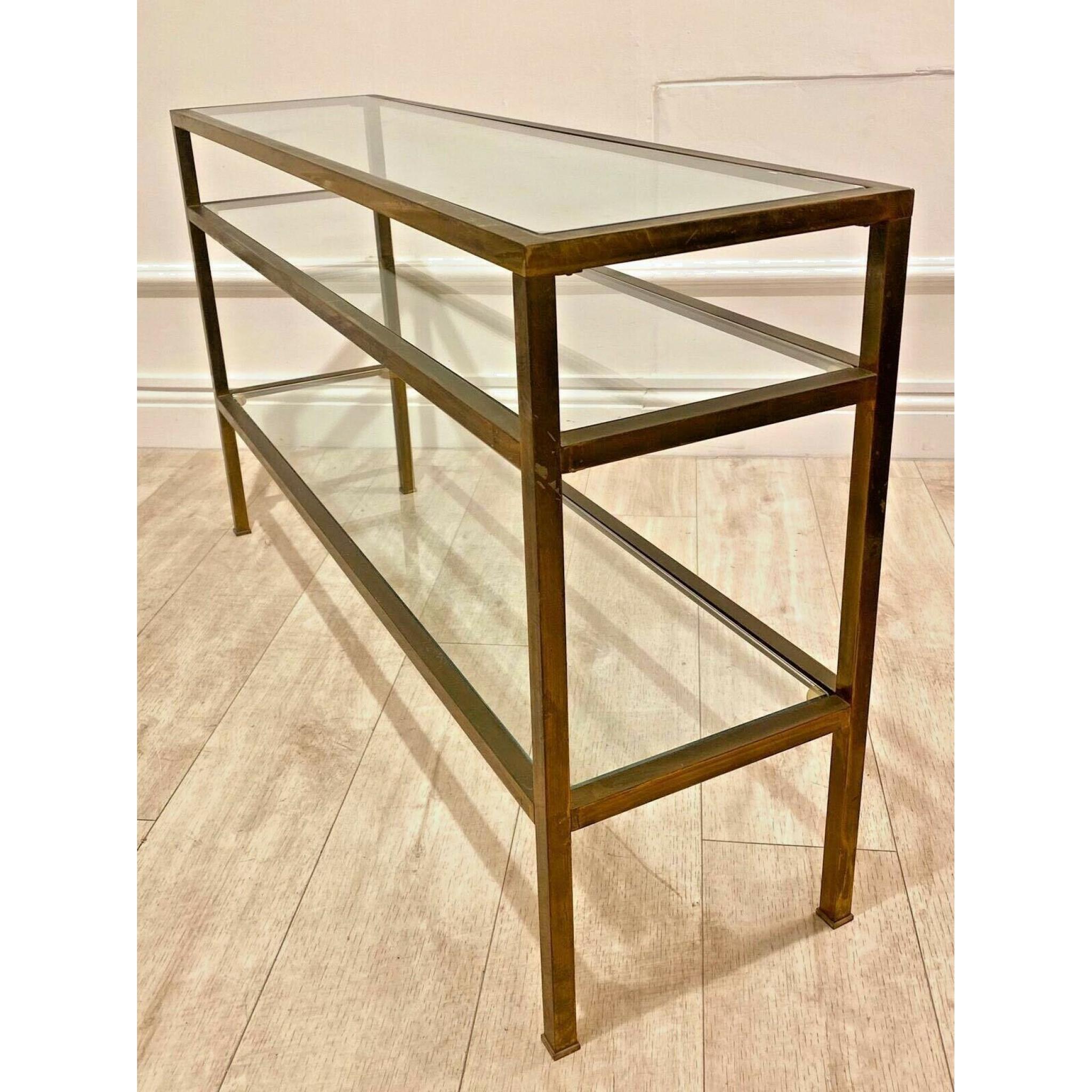 Vintage brass and glass console table