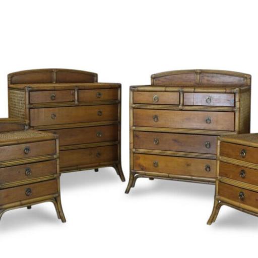 Vintage Bamboo bedroom set pair of chest of drawers bedside cupboards vintage - SOLD