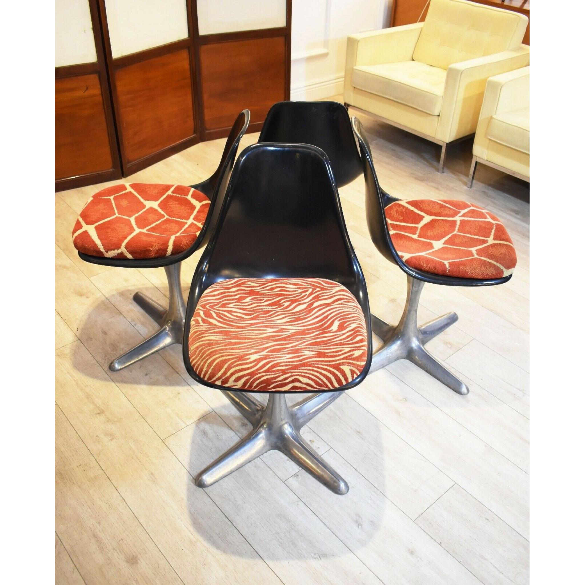 Set of 4 mid 20th century Arkana dining chairs aluminium swivel base