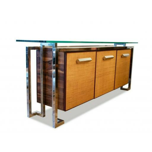 1970s Mid Century Modern Chrome, Glass & Rattan Sideboard - SOLD