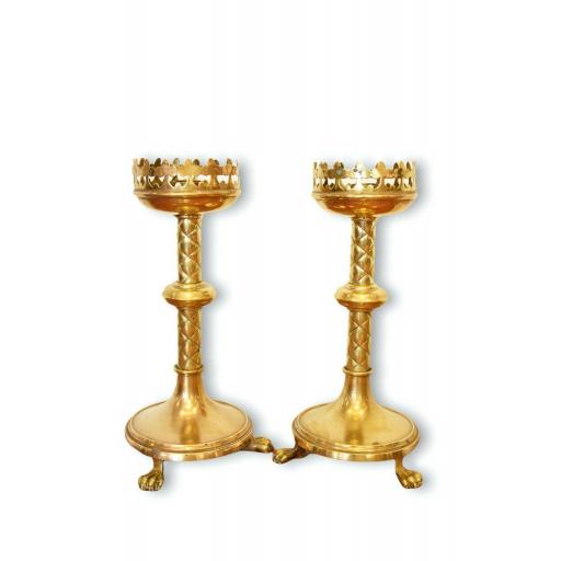 Pair of Victorian Gothic Revival Brass Candelabra/Candle Holders