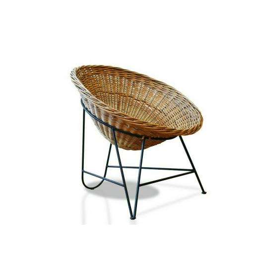 1950s Italian Tub Chair in Rattan Set on a Steel Frame - SOLD
