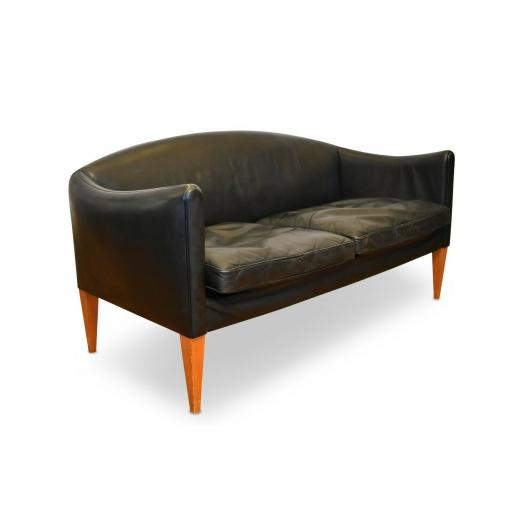 1960s Danish Black Leather Two Seater Sofa by Illum Wikkelsø