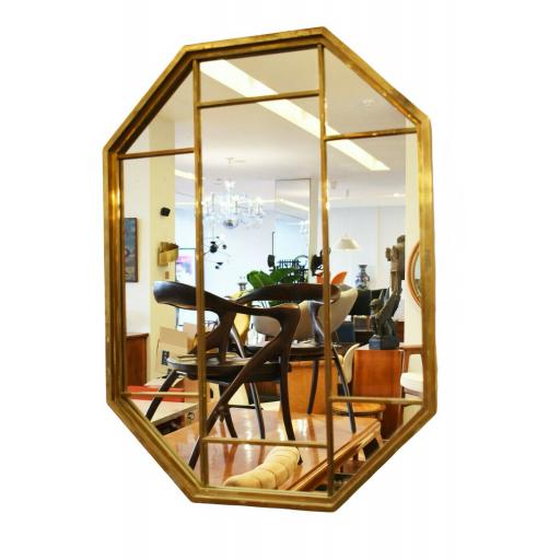 1950s Italian Brass Octagonal Geometric Wall Mirror
