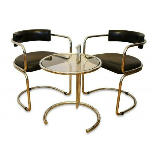 Vintage Eileen Gray Pair of Armchairs and Side Table Set
