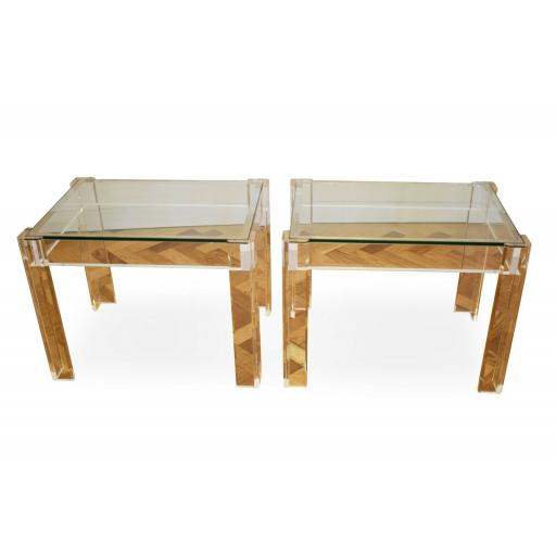 Pair of Contemporary Lucite Side Tables with Glass Tops
