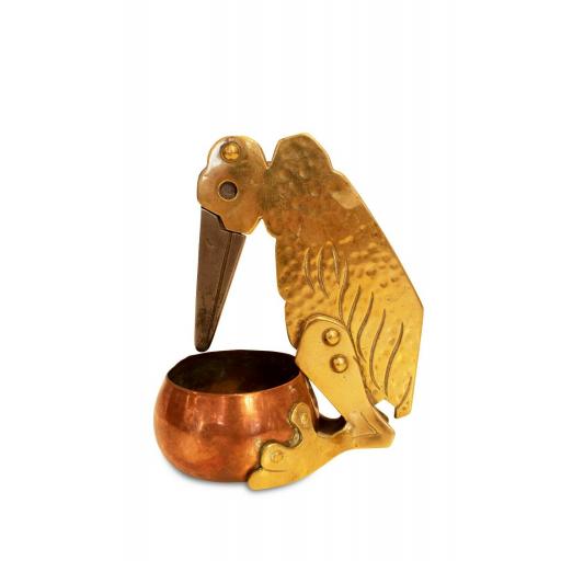 Antique Art Nouveau Brass Cigar Cutter with Copper Bowl