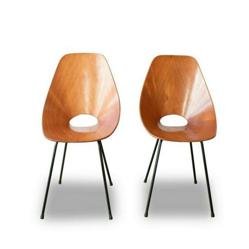 Pair of Mid 20th Century Italian Walnut "Medea" Chairs by Vittorio Nobili