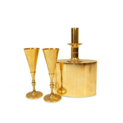 24 Carat Gold Plated Decanter Set by Skultuna Pierre Forssell Sweden, 1960s