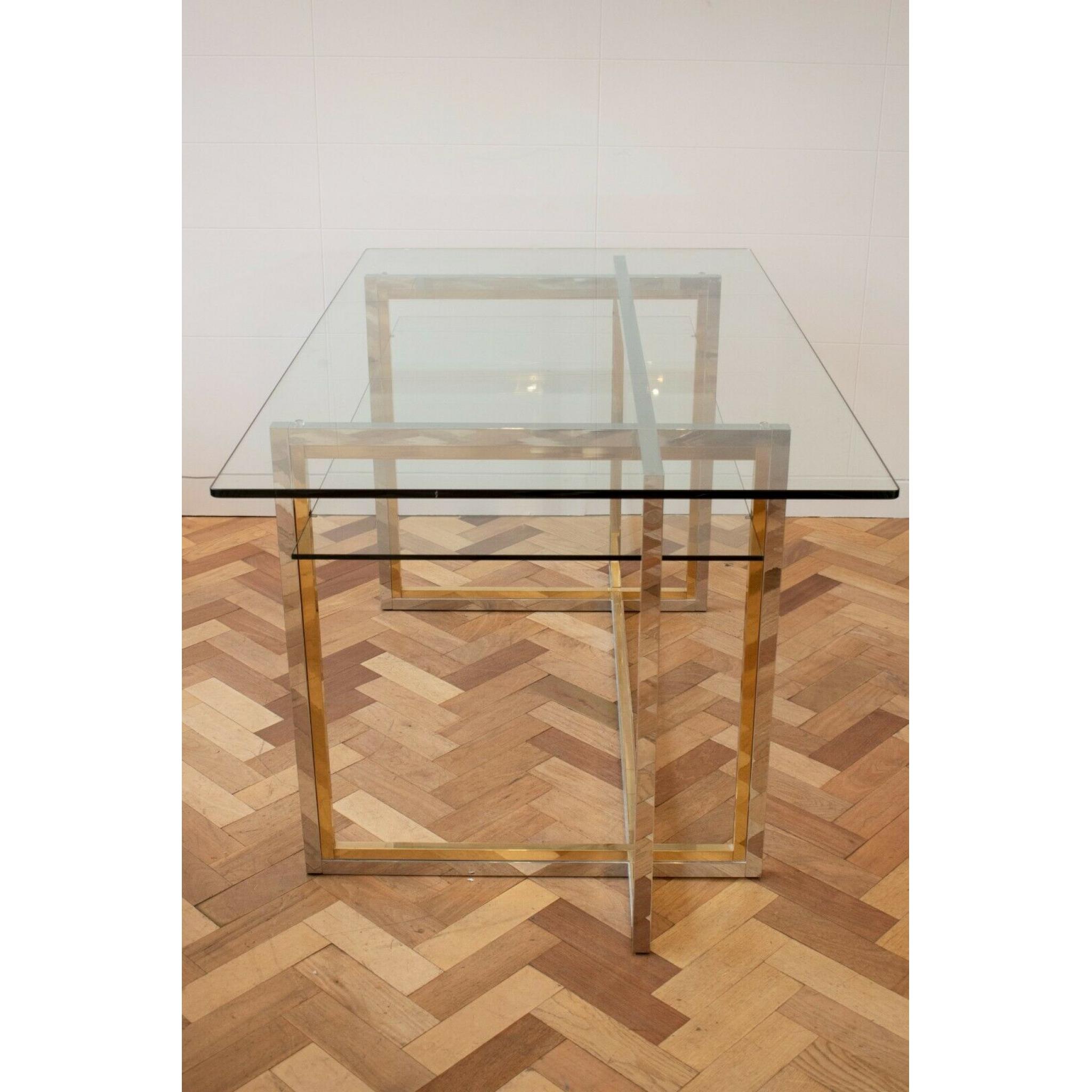 1970s Italian Glass Desk with Chrome and Brass Detailing