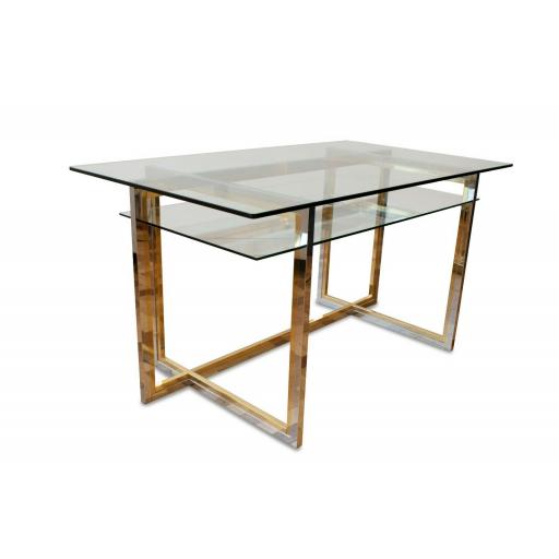 1970's Italian Glass Desk with Chrome and Brass Detailing - SOLD