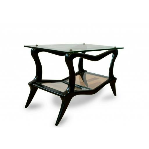 Italian 1950s Glass and Ebonised Wood Sculptural Coffee Table
