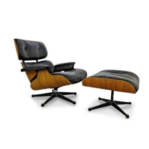 Lounge Chair and Ottoman by Charles and Ray Eames for Herman Miller 1970s - Black Leather and Rosewood