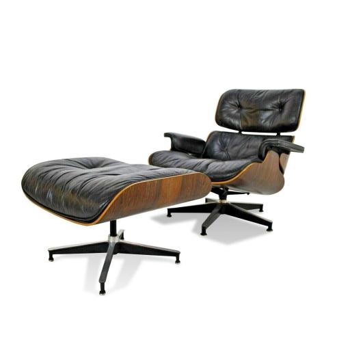 Lounge Chair and Ottoman by Charles and Ray Eames for Herman Miller 1970s - black leather and Rosewood
