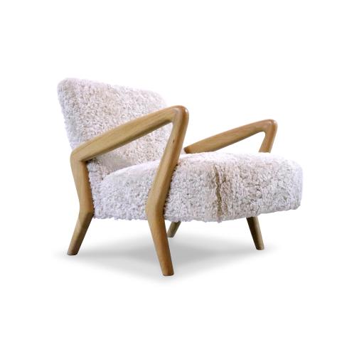 Contemporary Handmade Scandi Sheepskin and Oak Lounge Chair
