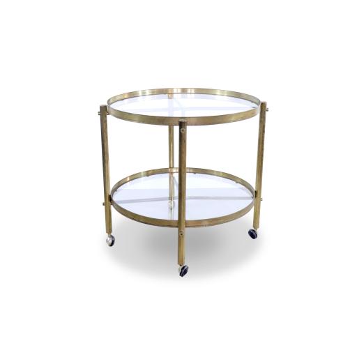 Brass Trolley Drinks Cart Occasional Table Circular Italian 1950s-SOLD