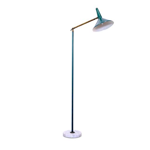 Original 1950s Italian Lamp, Brass with Green Enamel marble base