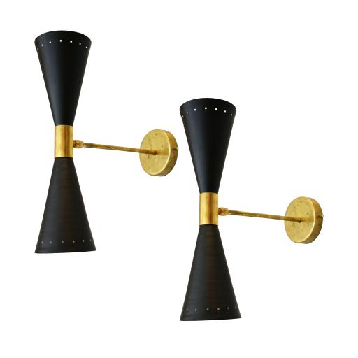 Italian Brass and Black Steel Wall Sconces
