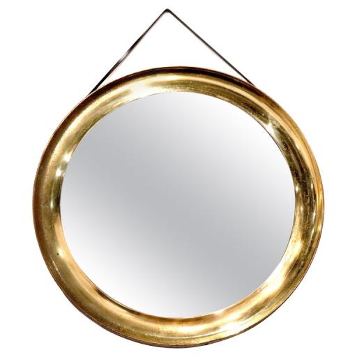 Sergio Mazza mid-Century Round Brass Italian Narciso Mirror for Artemide, 1960s