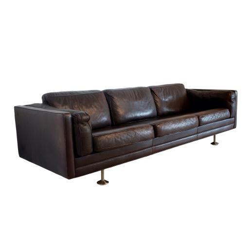 Illum Wikkelso, Three-Seater Sofa in Original Dark Brown Leather, 1960s