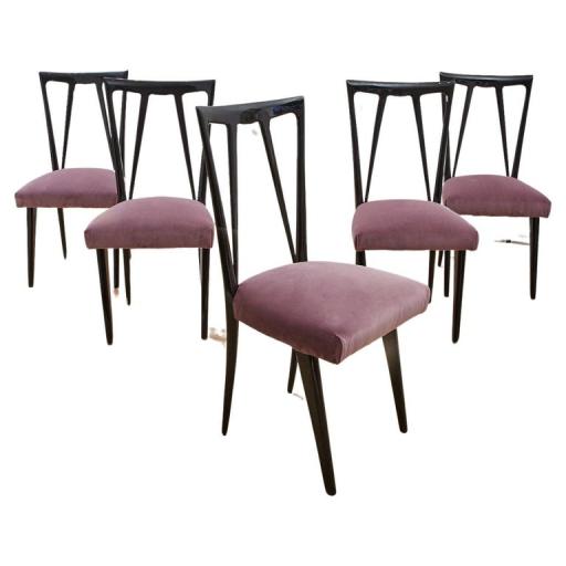 Set of 6 1950's Italian Dining Chairs in Purple Velvet - SOLD
