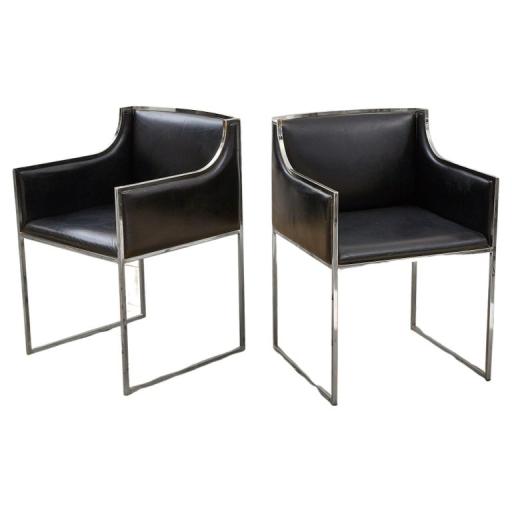 Pair of Italian Vintage Chairs, Leather with Chrome, Attributed to Willy Rizzo, 1970s