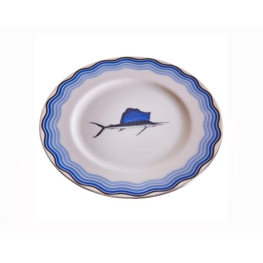 17 Lenox Blue Sailfish Dinner Plates w/ Silver Waves Black Starr & Frost/Gorham