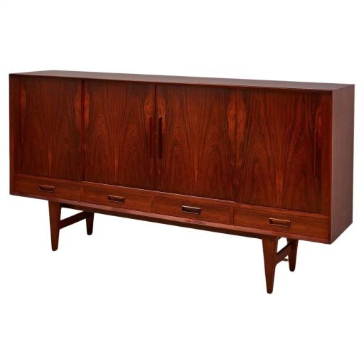 Danish 1960's Rosewood Sideboard With Inside Mirrored Bar