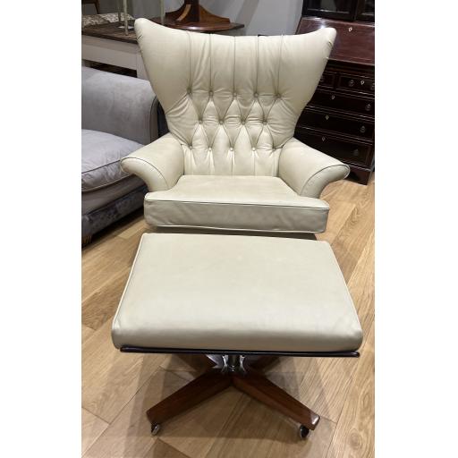 Vintage G Plan, Blofeld Swivel Chair  In Cream Leather With Rosewood Feet