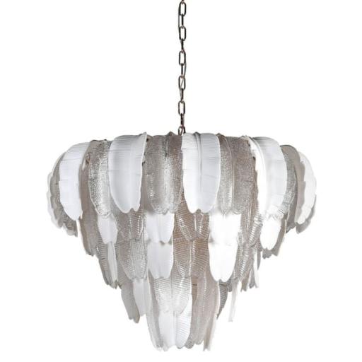 White and Opaque Leaf  Shaped  Droplet Chandelier