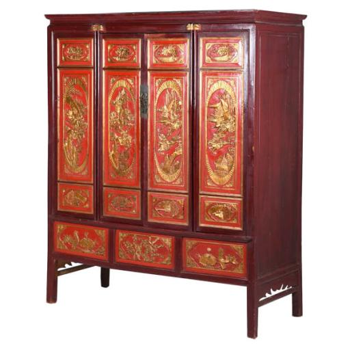 Antique Chinese Red Lacquer Cabinet