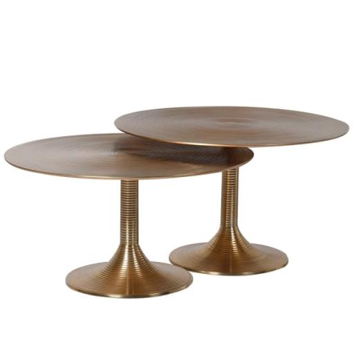 Set Of Two Brass Ripple Top Tables