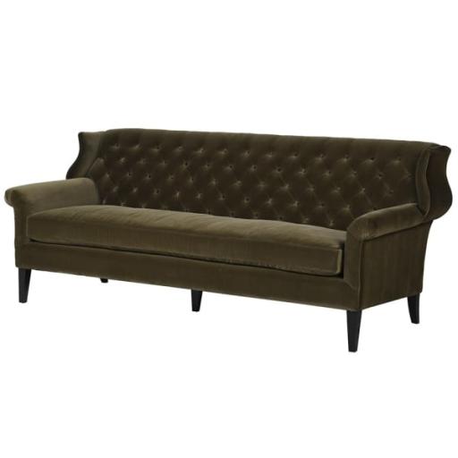 Mouseman Buttoned Back Olive 3 Seater Sofa