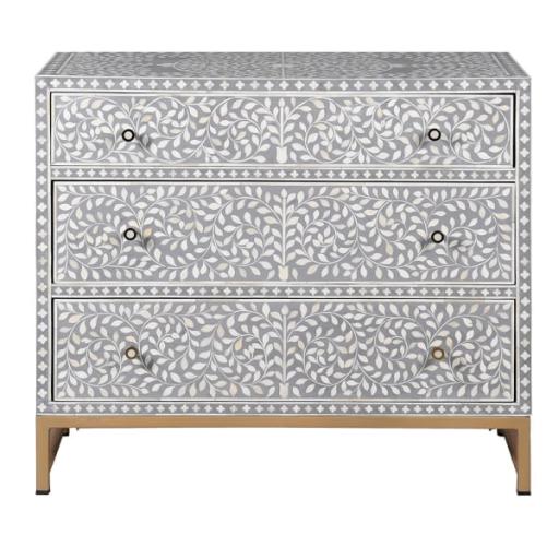 Grey & Gold Bone Inlay Chest Of Drawers