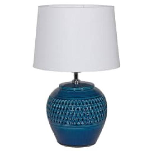 Dark Blue Dimple Bitossi Style Table Lamp With White Shade