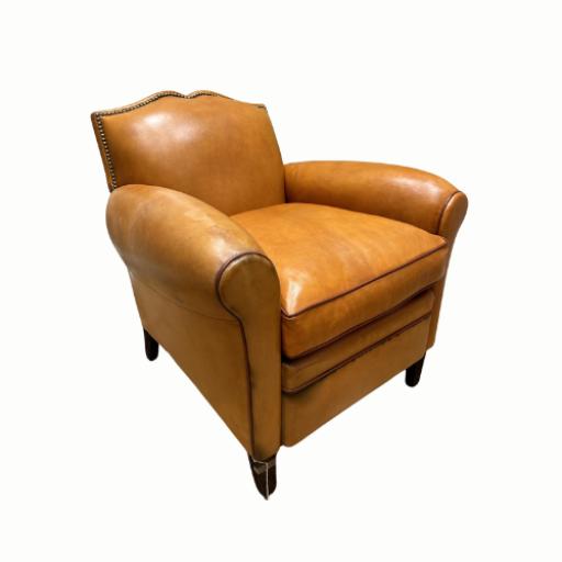 Tan Leather Chair With Stud & Cow Hide Detailing