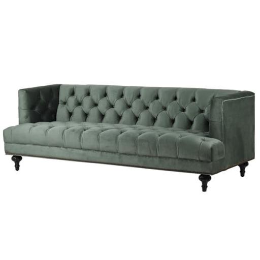 Sage Green Button Sofa With Ebonised Legs