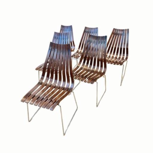 Set Of Six Vintage Rosewood Hans Brattrud Scandia Chairs