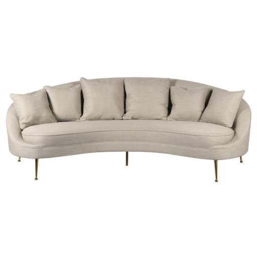 50s Style Beige Curved 3 Seater Sofa