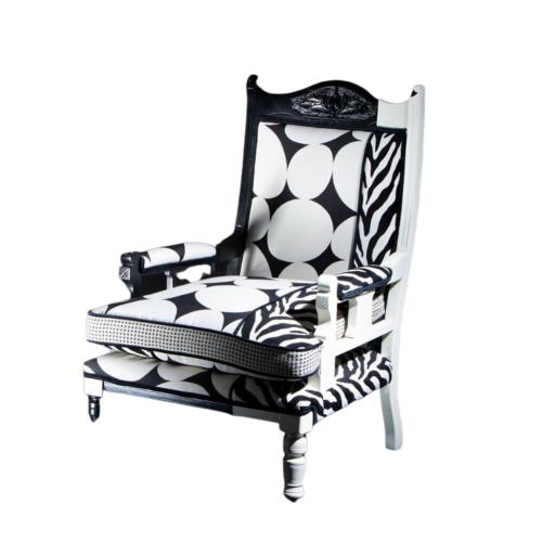 Victorian Armchair With Monochrome Printed Upholstery