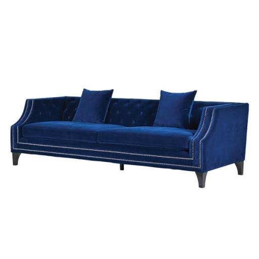 Raw Blue Studded Three Seater Sofa
