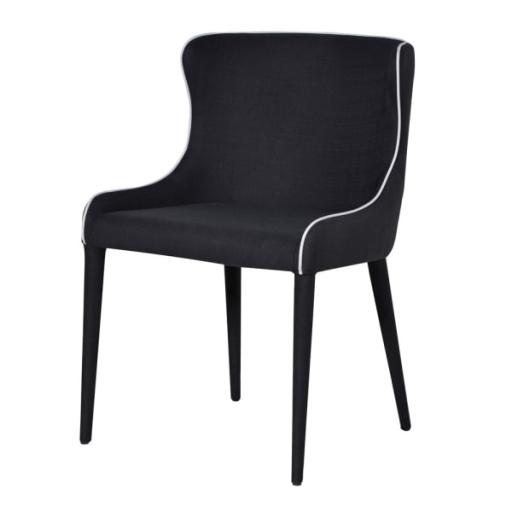 Joelle Black Fabric Chair With White Piping